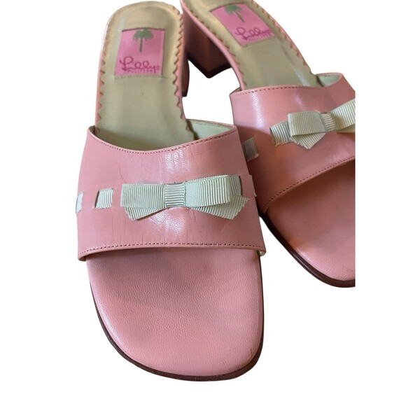 Lilly Pulitzer Slide Sandals Size 8.5 Pink With Green Bows Low Heels - Picture 9 of 9